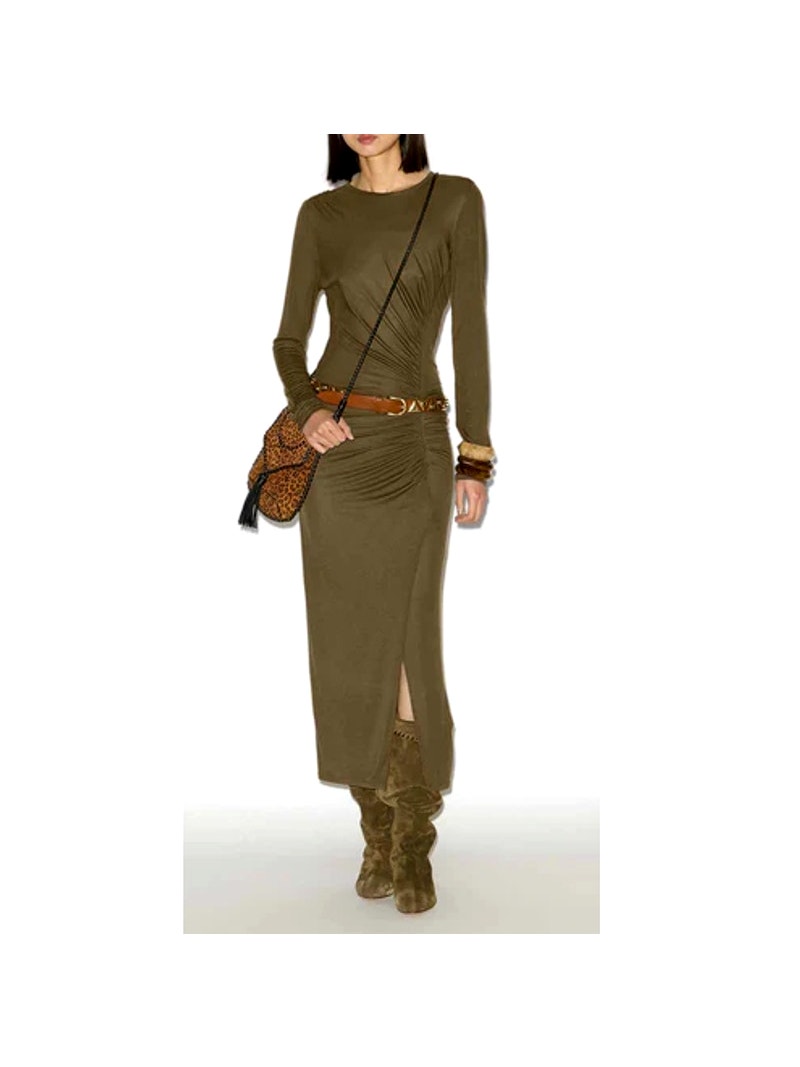 Marant Etoile Khaki Long Draped Jersey Jelina Dress Size 34 | Xs